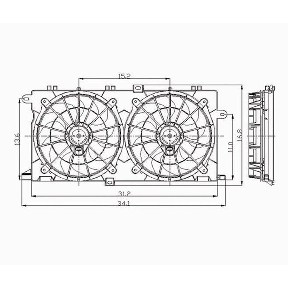 Radiator And Condenser Fan Assembly With Two Fans Side By Side 1997-2005 Buick Park Avenue
