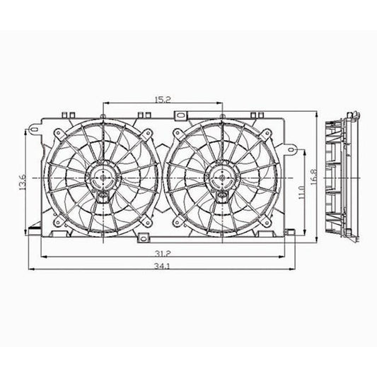 Radiator And Condenser Fan Assembly With Two Fans Side By Side 1997-2005 Buick Park Avenue