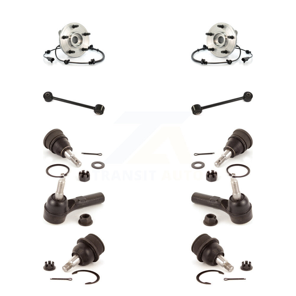 Hub Bearing Upper Lower Ball Joint Outer Tie Rod Link Front Kit (10Pc) For Jeep
