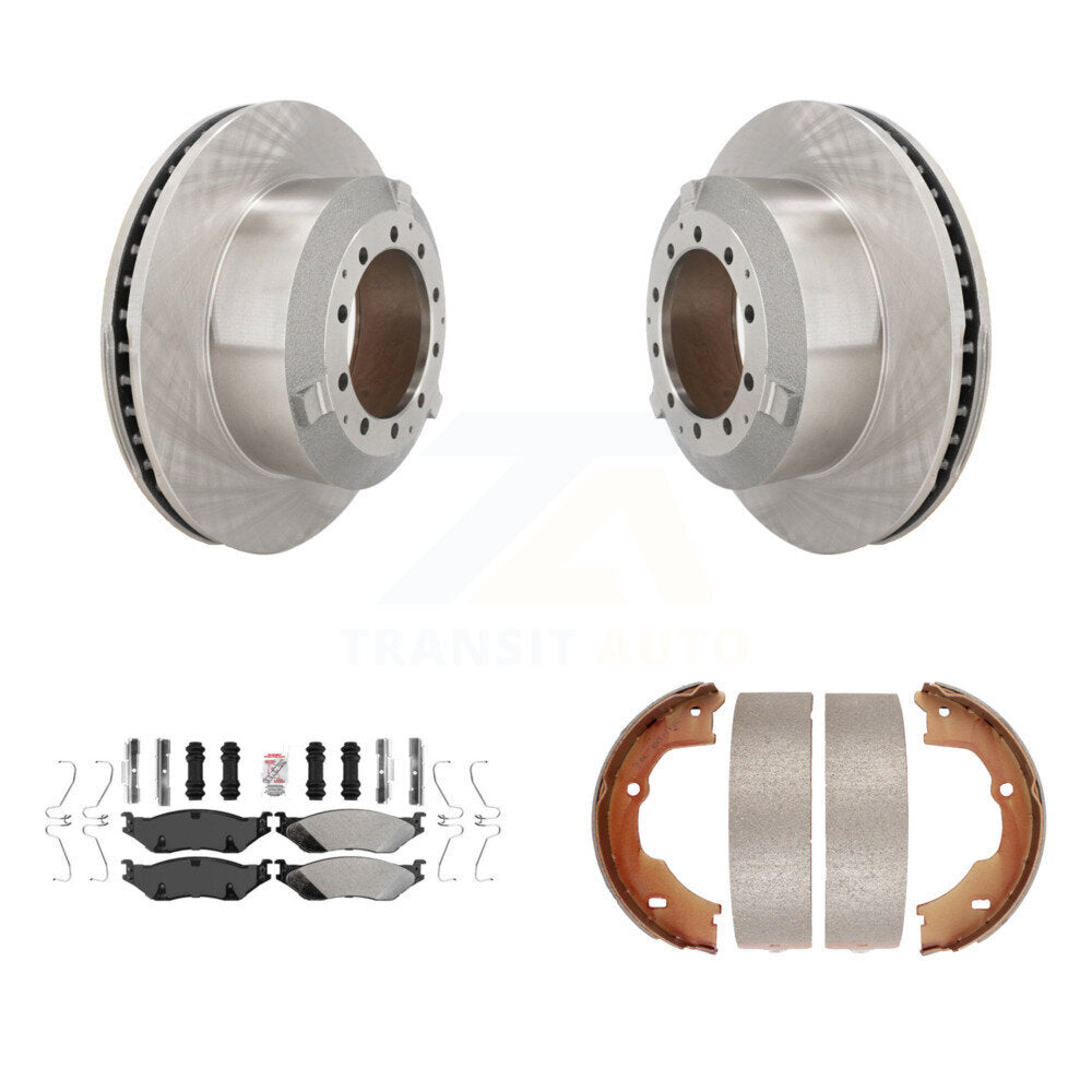 Disc Rotors Semi-Metallic Pads Parking Shoes Rear Kit For Ford F-450 Super Duty