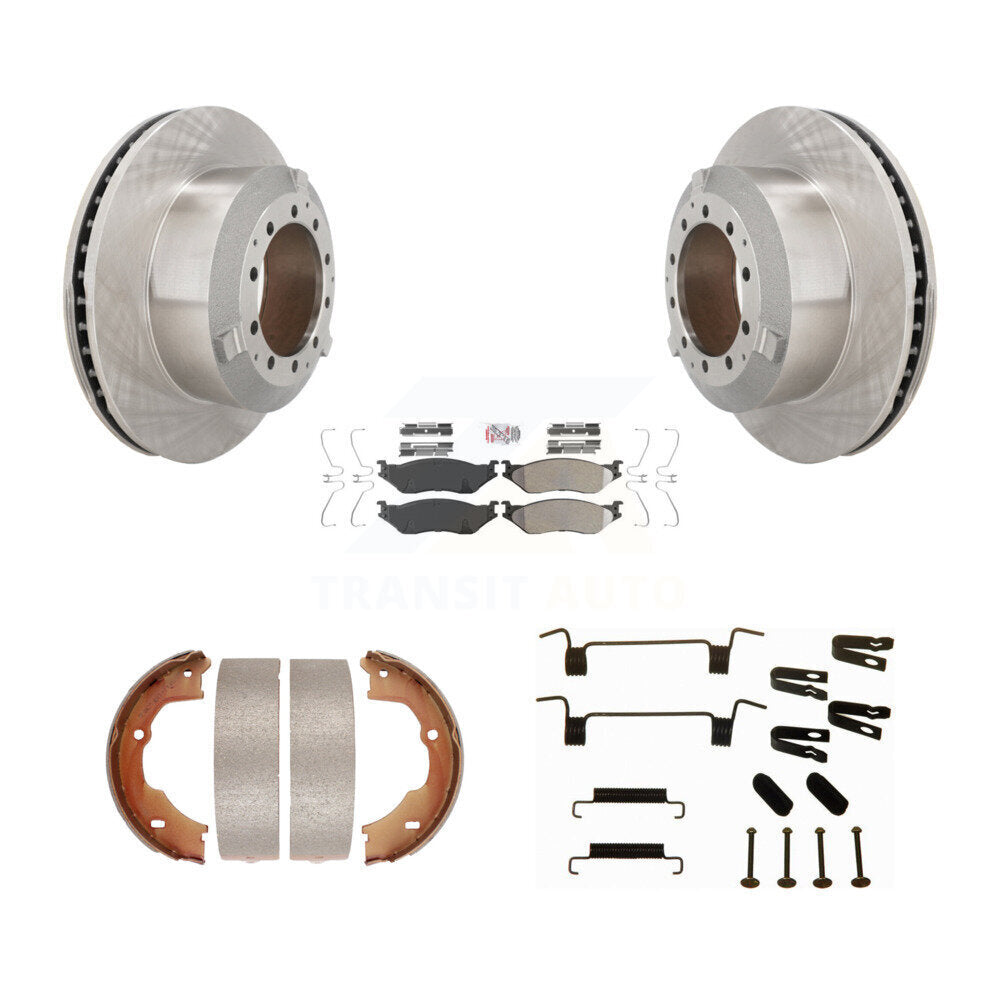 Disc Rotors Semi-Metallic Pads Parking Brake Shoes And Hardware Rear Kit For