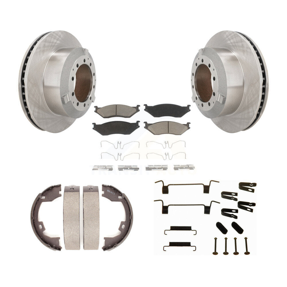 Disc Rotors Ceramic Pads Parking Shoes Hardware Rear Kit For Ford F-450 Super IC