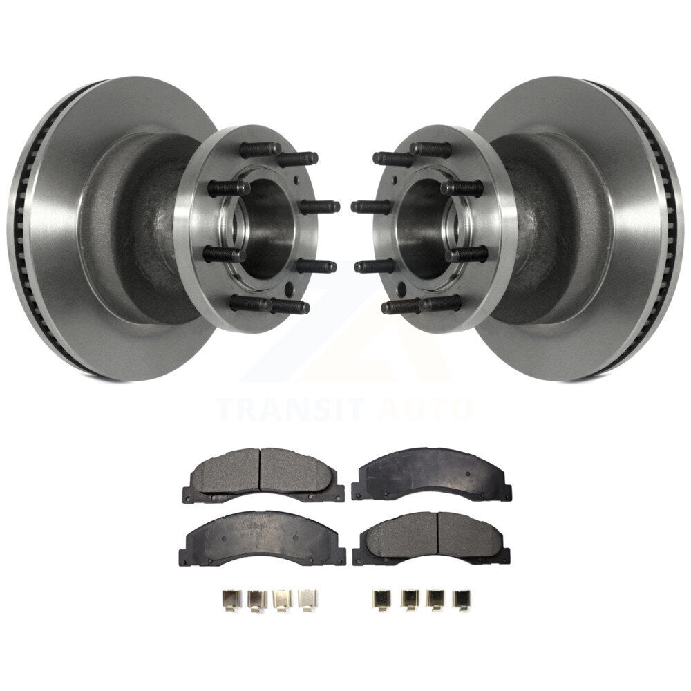 Disc Brake Rotor Hub Semi-Metallic Pad Front Kit For Ford E-350 Super Duty E-450