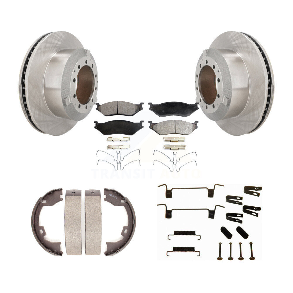 Disc Rotors Semi-Metallic Pads Parking Shoes Hardware Rear Kit For Ford F-450 IC