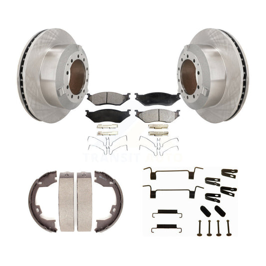 Disc Rotors Semi-Metallic Pads Parking Shoes Hardware Rear Kit For Ford F-450 IC