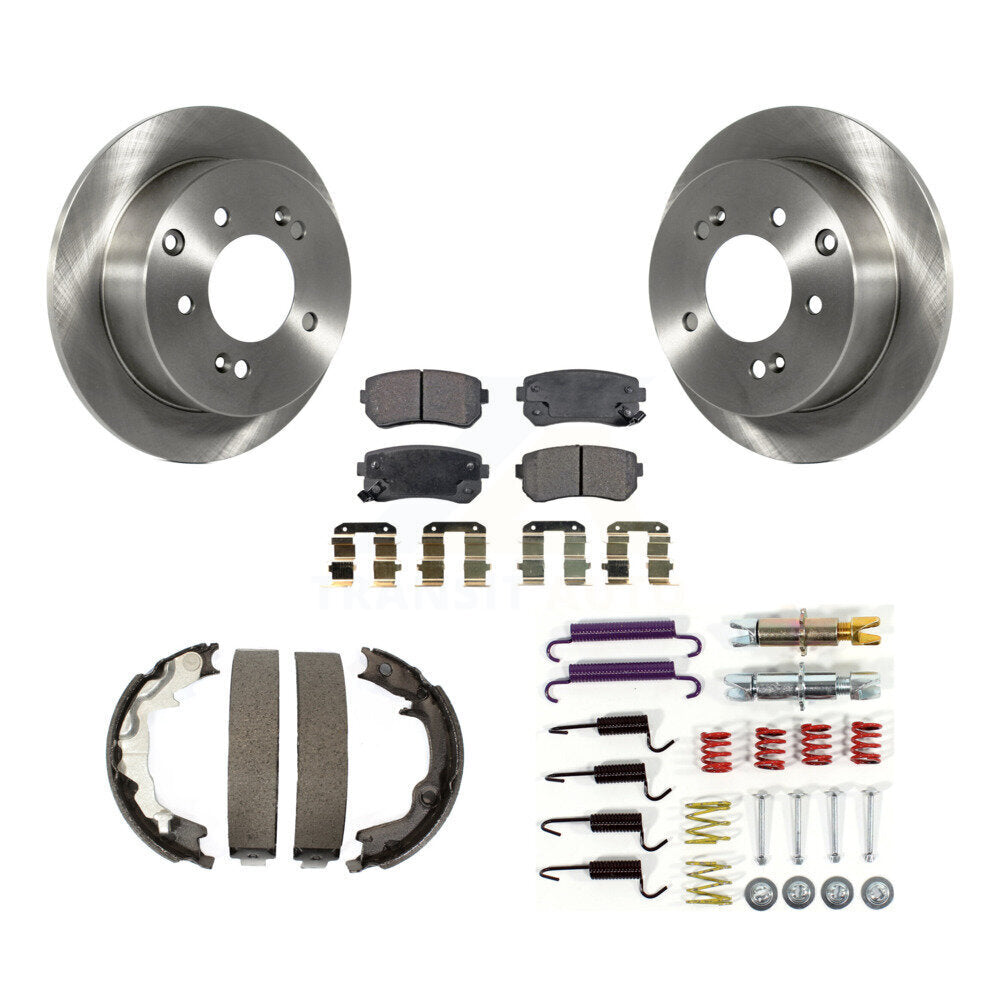 Disc Rotors Semi-Metallic Pads Parking Shoes And Hardware Rear Kit For Kia Forte