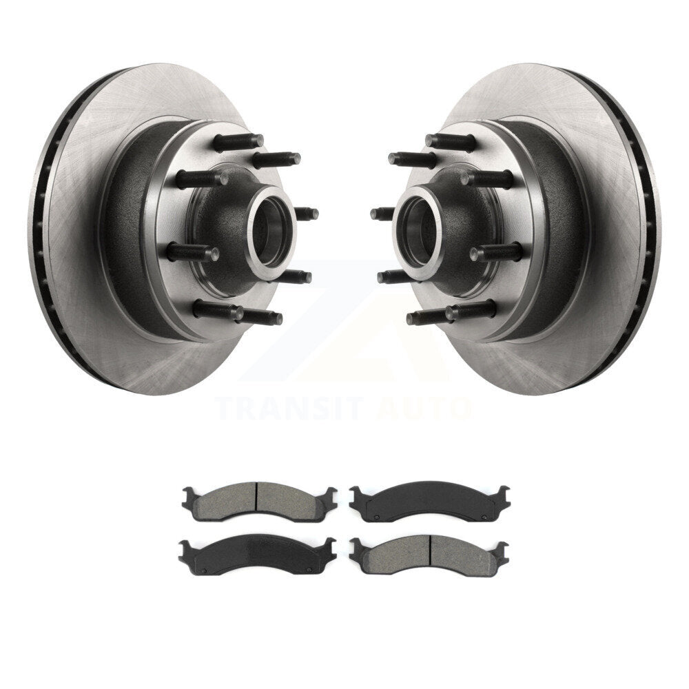 Brake Rotor Hub Semi-Metallic Pad Front Kit For Ford E-350 Super Duty E-250 Club