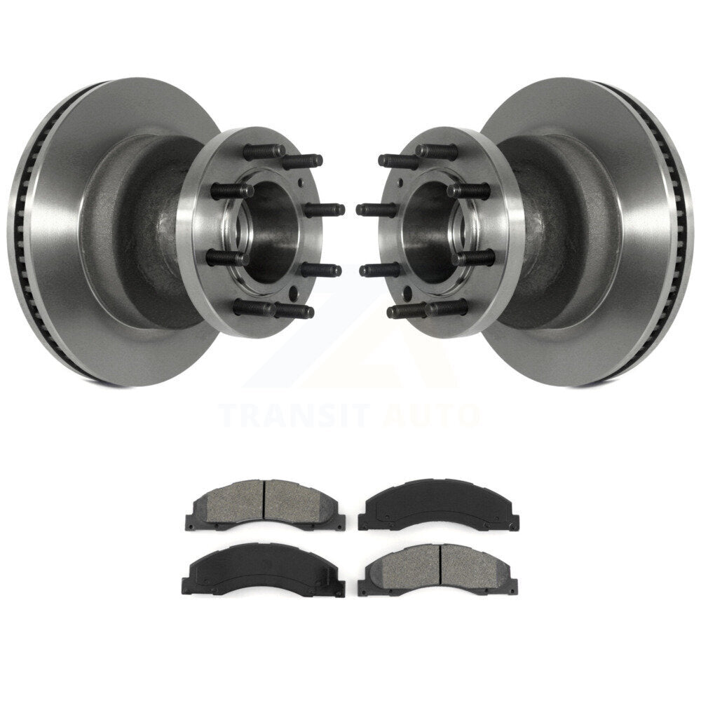 Disc Brake Rotor Hub Semi-Metallic Pad Front Kit For Ford E-350 Super Duty E-450