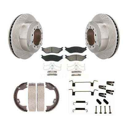 Disc Rotors Semi-Metallic Pads Parking Shoes Hardware Rear Kit For Ford F-450 IC