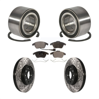 Bearing Coated Drilled Slotted Brake Rotor & Pads Front Kit For Volkswagen Jetta