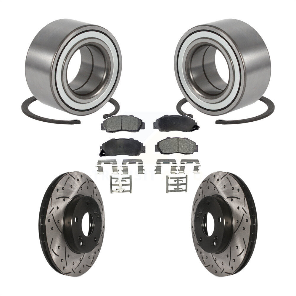 Wheel Bearing Drilled Slot Brake Rotor Pad Front Kit For 98-02 Honda Accord 3.0L