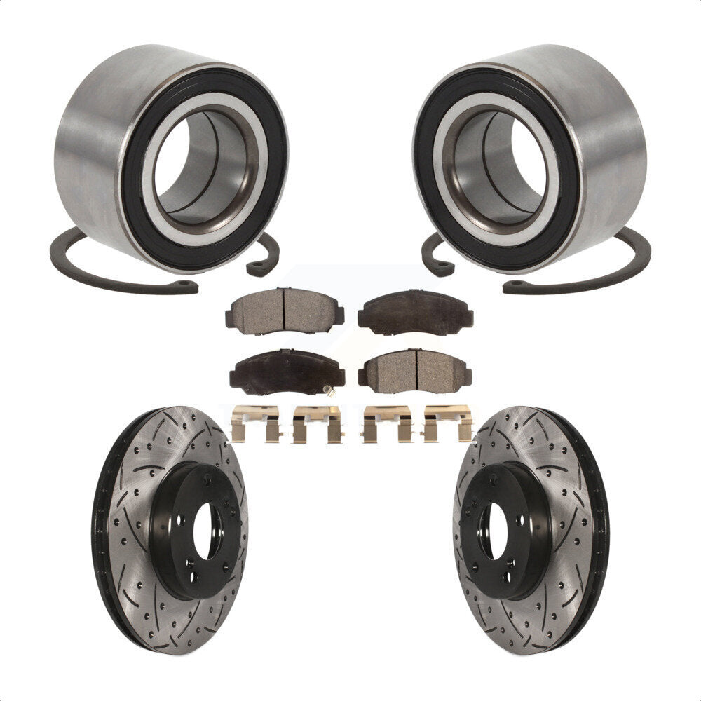 Wheel Bearing Drilled Slot Brake Rotor Pads Front Kit For Honda Accord Acura CSX