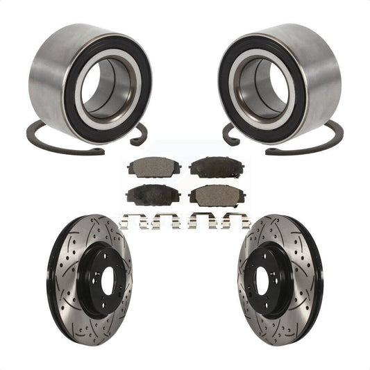 Wheel Bearing Drilled Slot Brake Rotor & Pad Front Kit For Honda Civic Acura CSX