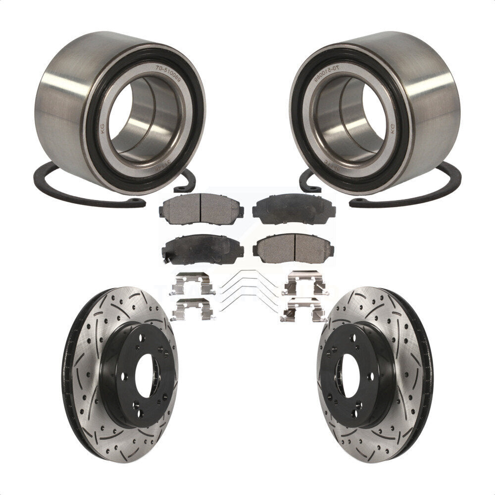 Wheel Bearing Coated Drilled Slotted Brake Rotor & Pad Front Kit For Honda Civic