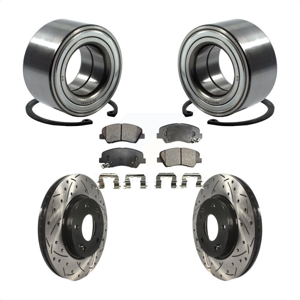 Wheel Bearing Drilled Slot Brake Rotor Pads Front Kit For Hyundai Elantra GT Kia