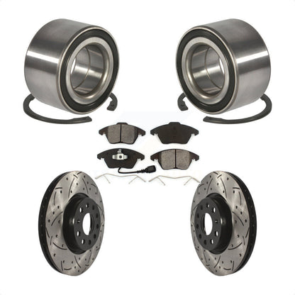 Bearing Coated Drilled Slotted Brake Rotor & Pads Front Kit For Volkswagen Jetta