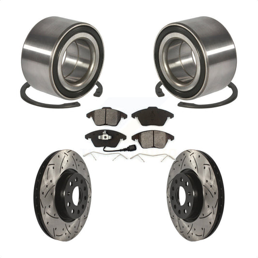 Bearing Coated Drilled Slotted Brake Rotor & Pads Front Kit For Volkswagen Jetta