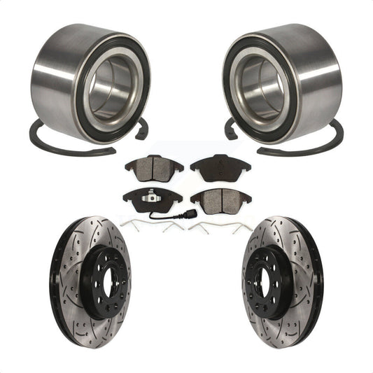 Bearing Coated Drilled Slotted Brake Rotor & Pads Front Kit For Volkswagen Jetta