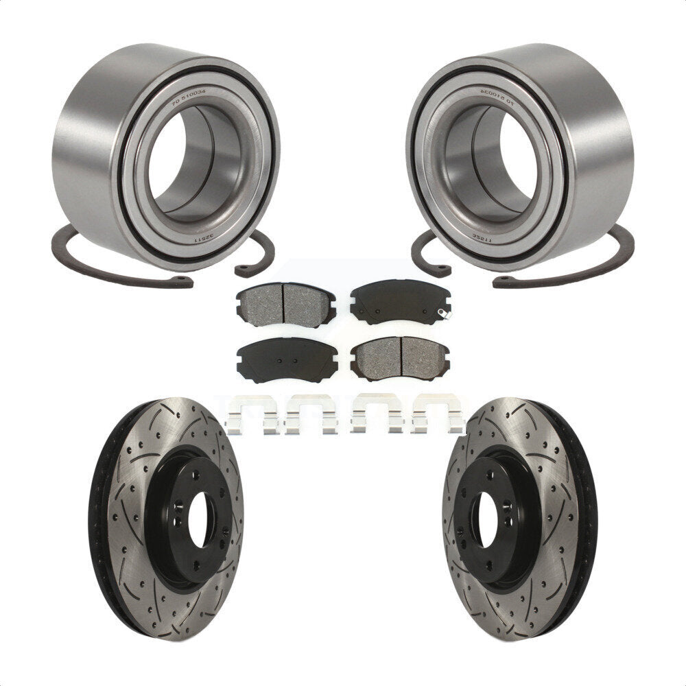 Wheel Bearing Drill Slot Brake Rotor Pad Front Kit For 06-10 Hyundai Sonata 3.3L