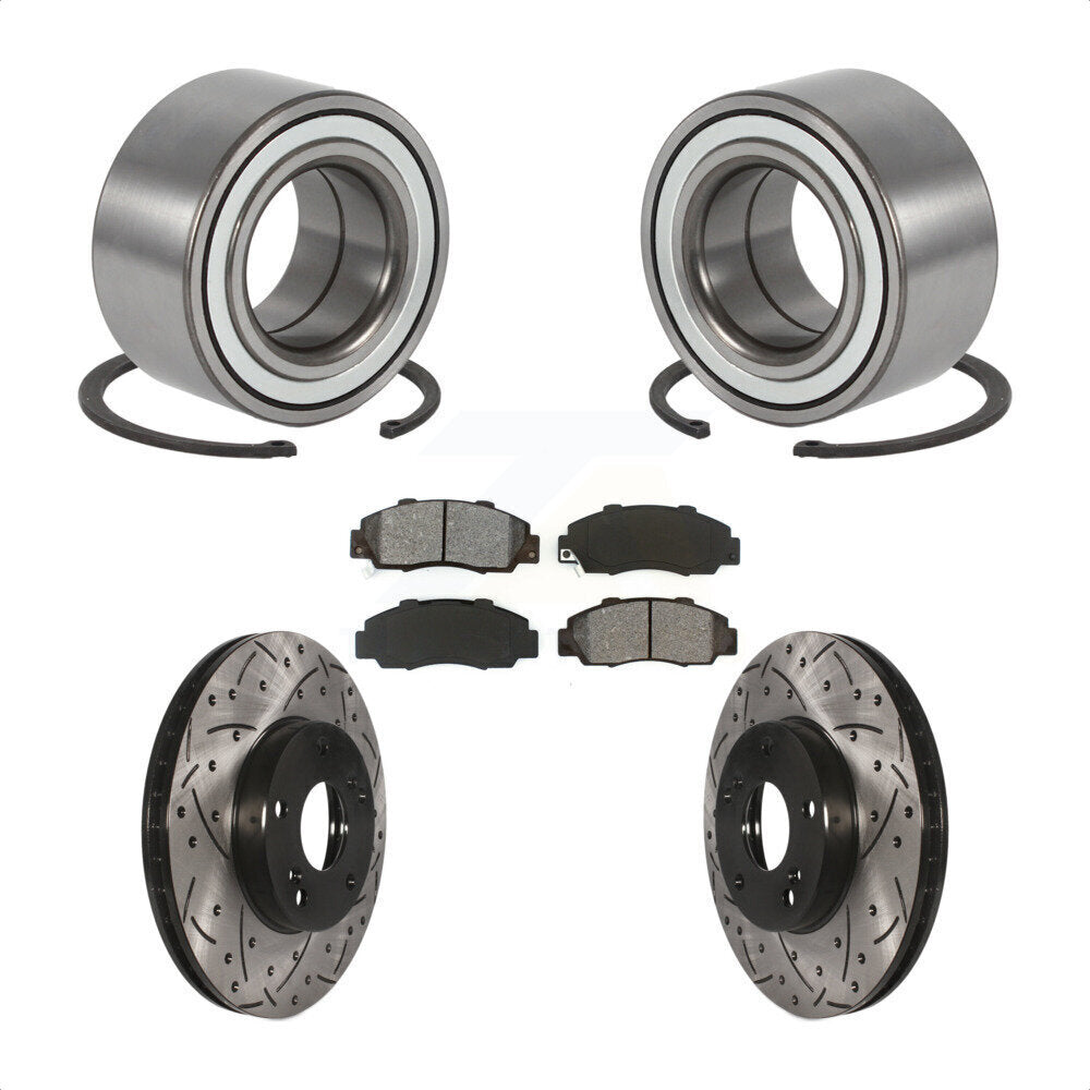 Wheel Bearing Drilled Slot Brake Rotor Pad Front Kit For 98-02 Honda Accord 3.0L