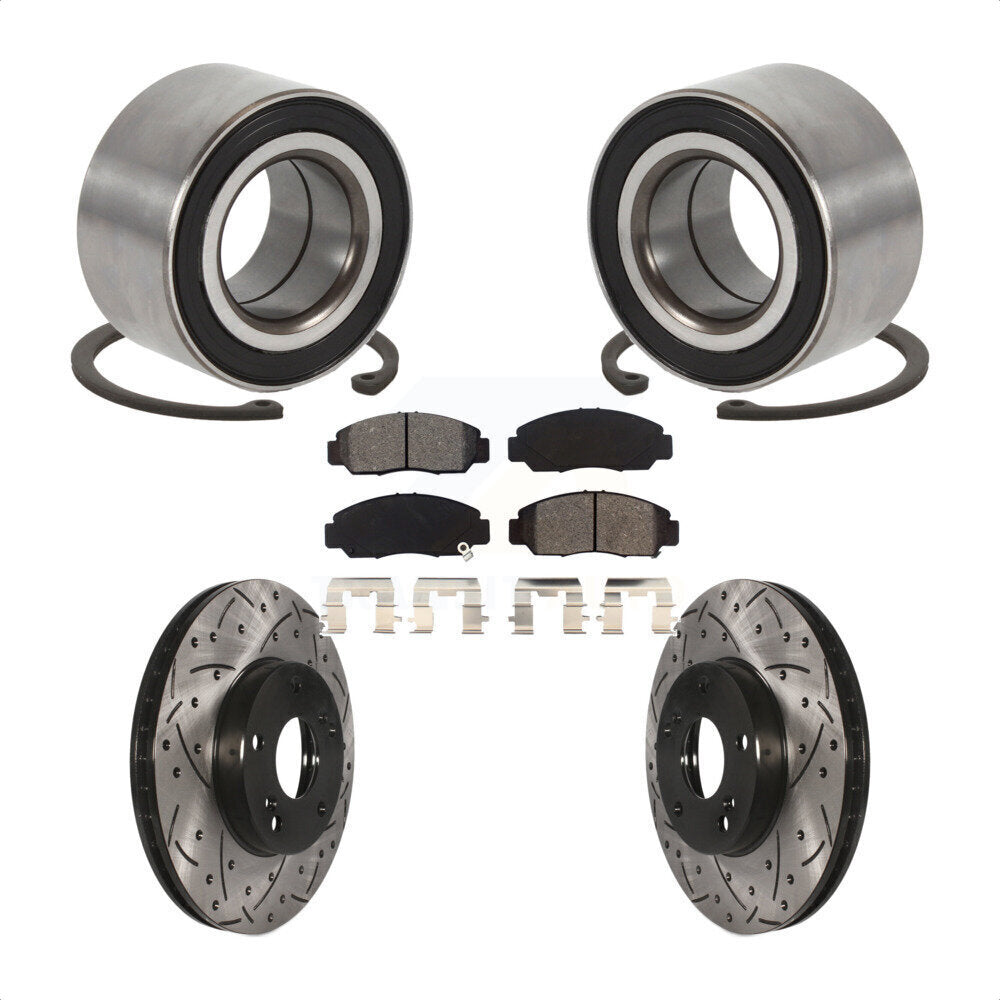 Wheel Bearing Drilled Slot Brake Rotor Pads Front Kit For Honda Accord Acura CSX