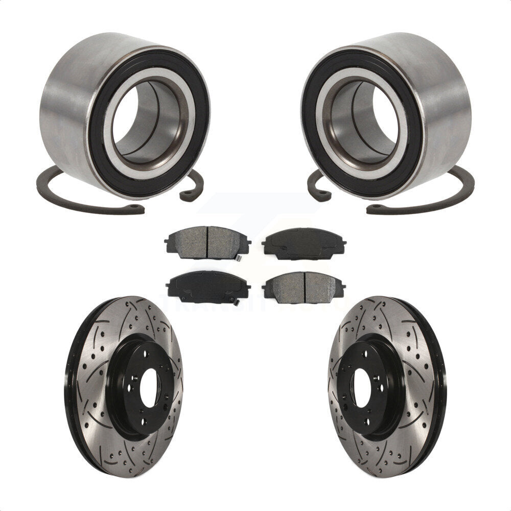 Wheel Bearing Drilled Slot Brake Rotor & Pad Front Kit For Honda Civic Acura CSX