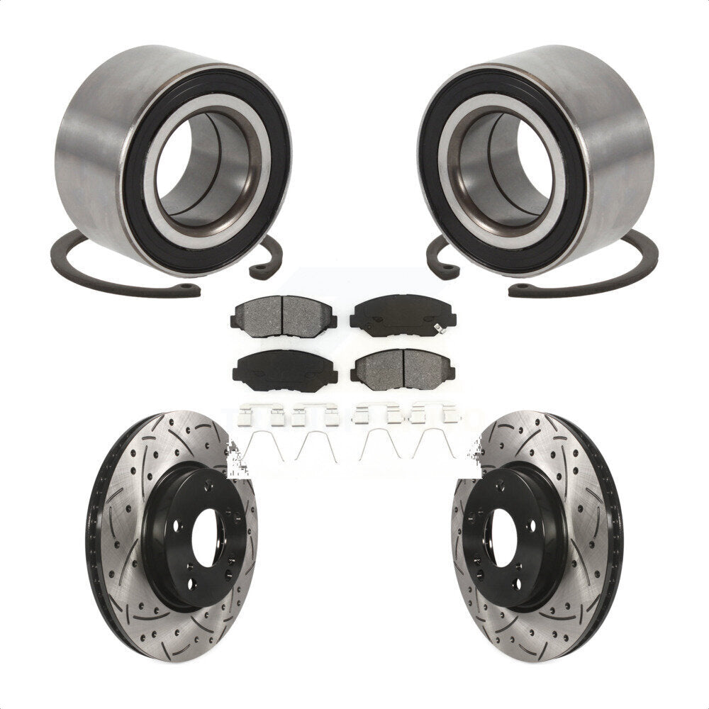 Wheel Bearing Coated Drilled Slotted Brake Rotor & Pad Front Kit For Honda Civic