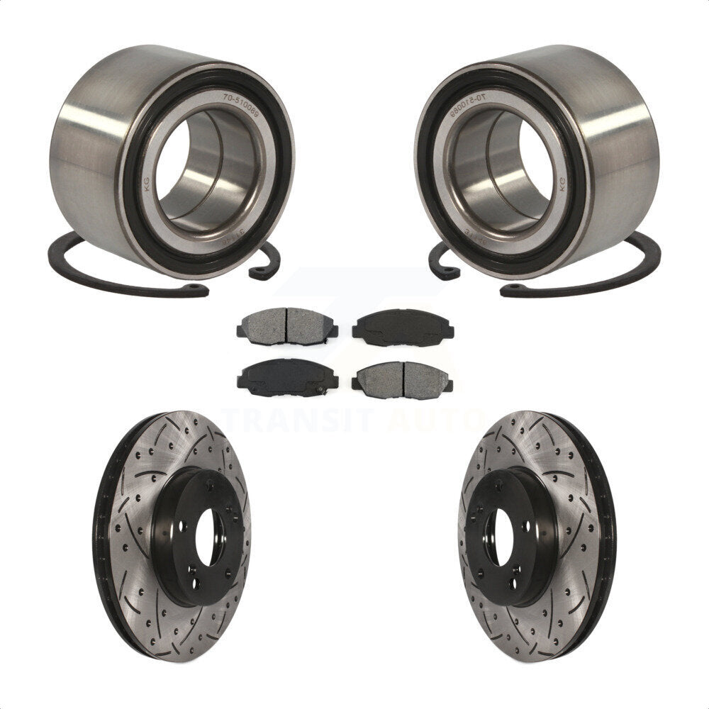 Wheel Bearing Coated Drilled Slotted Brake Rotor & Pad Front Kit For Honda Civic