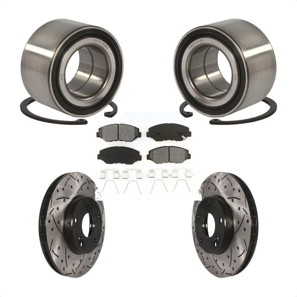 Wheel Bearing Coated Drilled Slotted Brake Rotor & Pad Front Kit For Honda Civic
