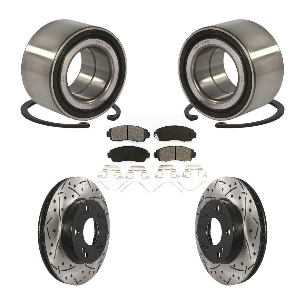 Wheel Bearing Coated Drilled Slotted Brake Rotor & Pad Front Kit For Honda Civic
