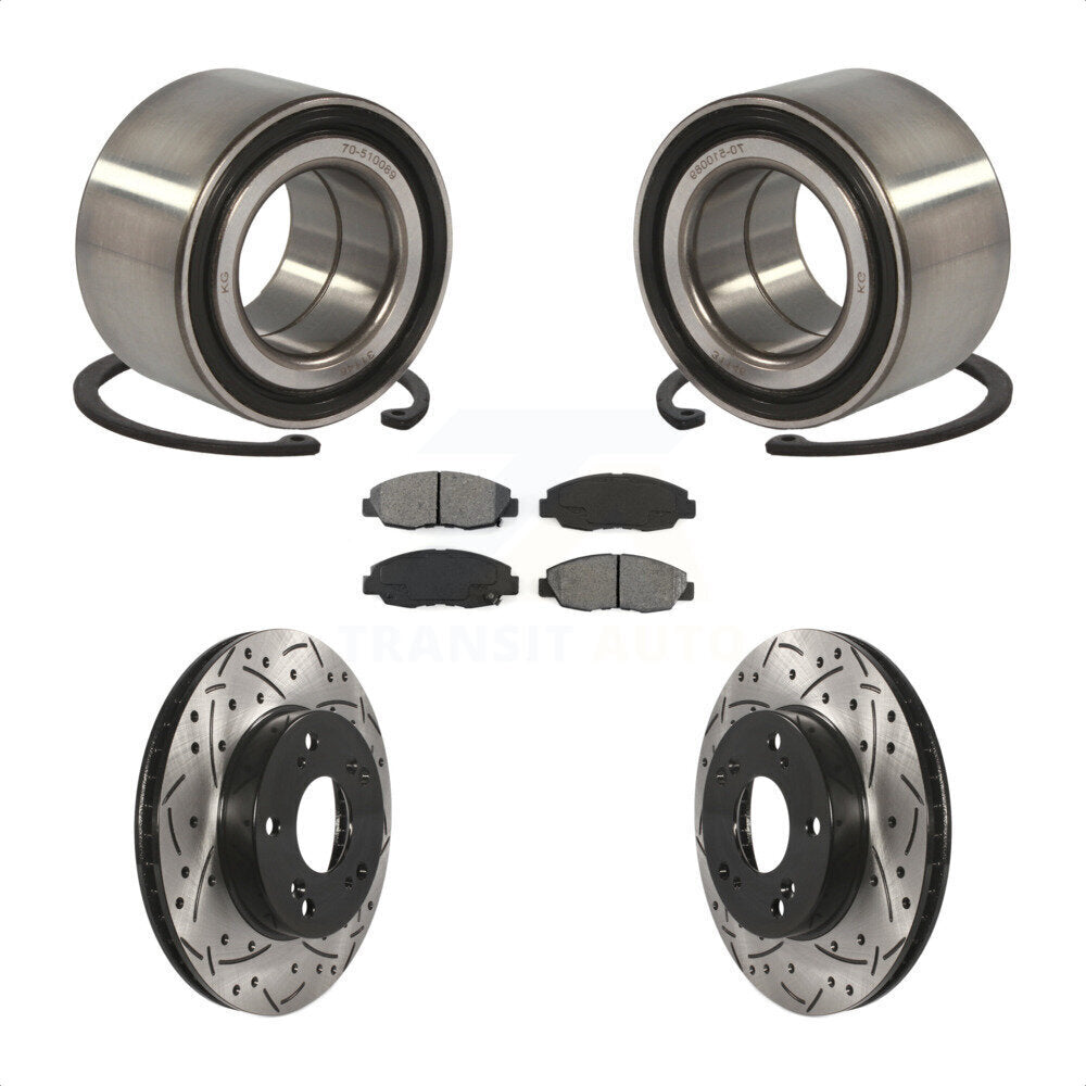 Wheel Bearing Coated Drilled Slotted Brake Rotor & Pad Front Kit For Honda Civic