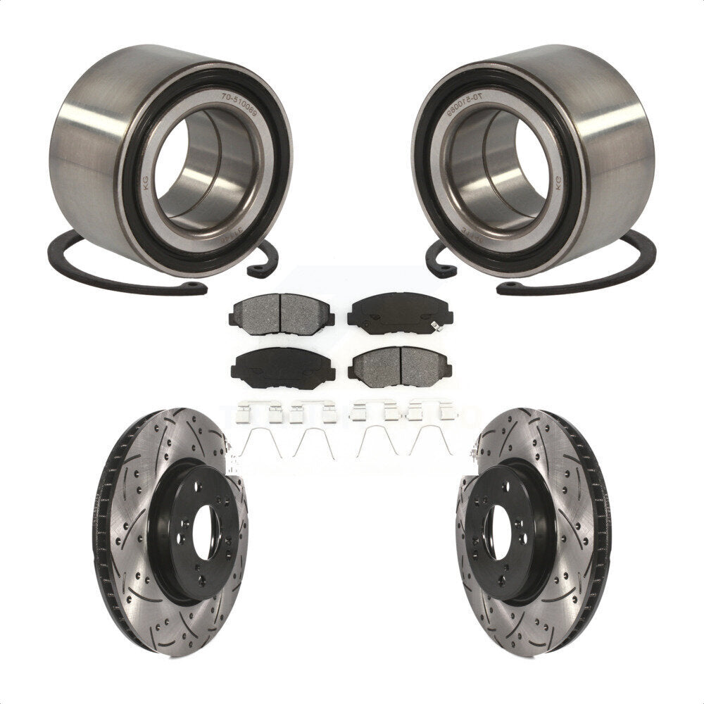 Wheel Bearing Coated Drilled Slotted Brake Rotor & Pad Front Kit For Honda Civic