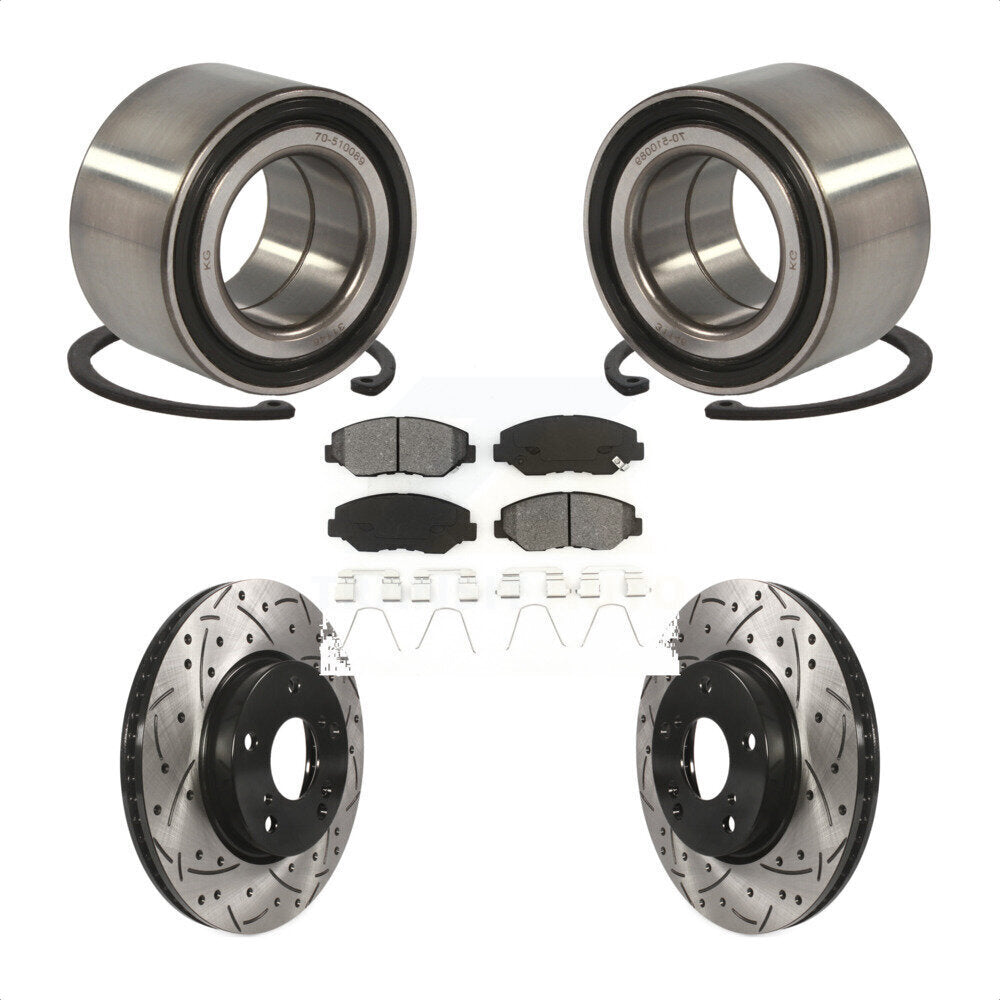 Wheel Bearing Coated Drilled Slotted Brake Rotor & Pad Front Kit For Honda Civic