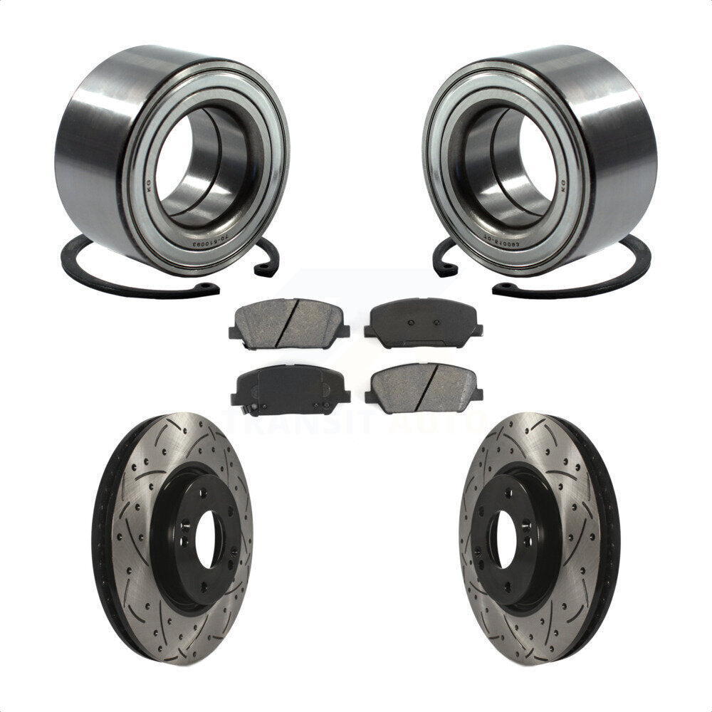 Wheel Bearing Coated Drilled Slot Brake Rotor Pad Front Kit For Hyundai Veloster