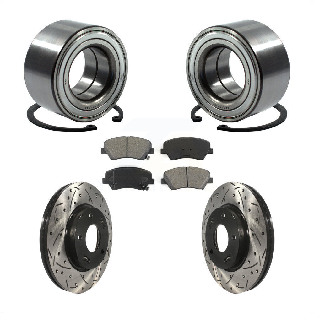 Wheel Bearing Drilled Slot Brake Rotor Pads Front Kit For Hyundai Elantra GT Kia