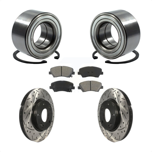 Wheel Bearing Drilled Slot Brake Rotor Pads Front Kit For Hyundai Elantra GT Kia
