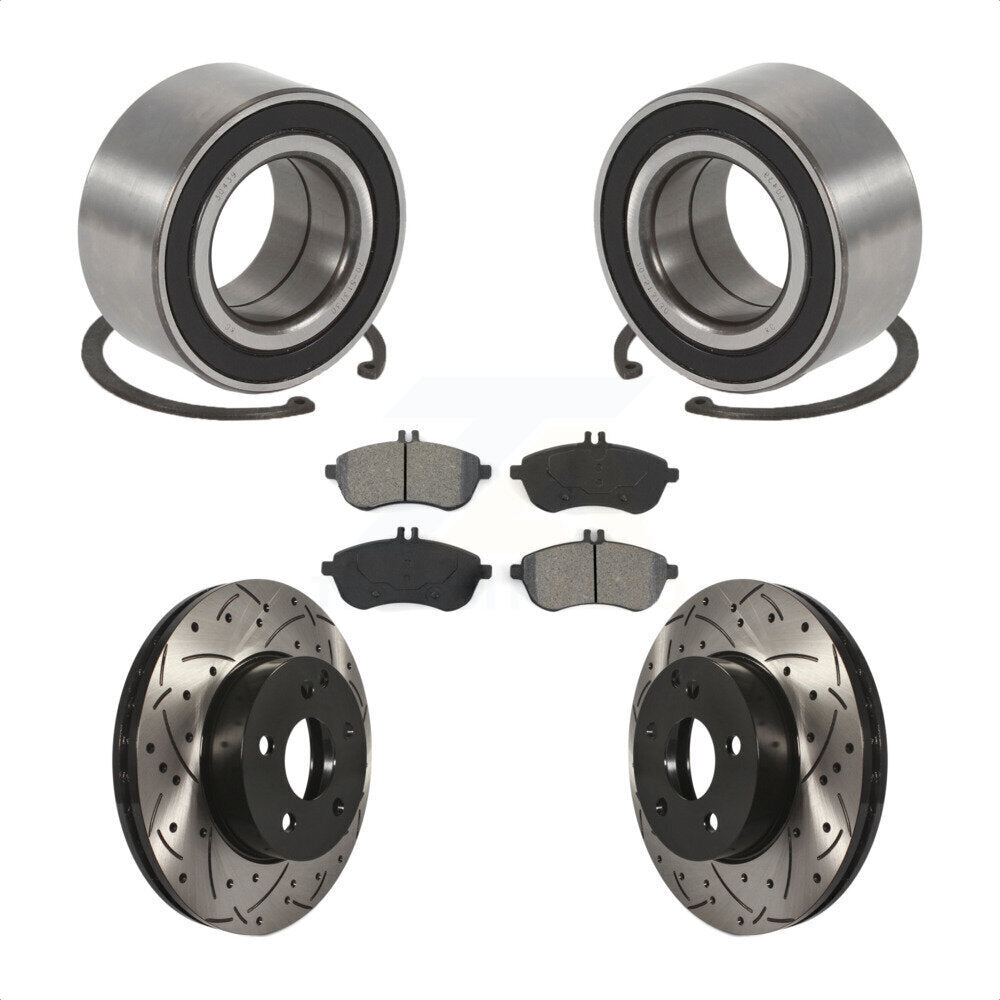 Wheel Bearing Drilled Slot Brake Rotor Pads Front Kit For Mercedes-Benz C250 AWD