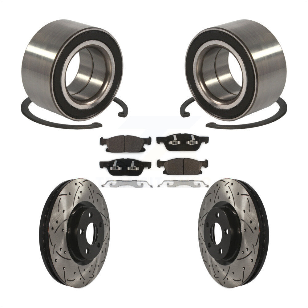 Wheel Bearing Coated Drilled Slotted Brake Rotor And Pad Front Kit For Ford Edge