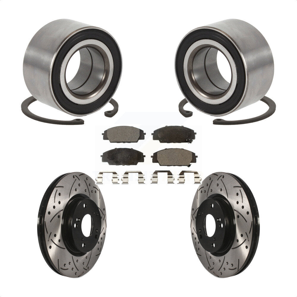 Wheel Bearing Drilled Slot Brake Rotor & Pad Front Kit For Honda Civic Acura CSX