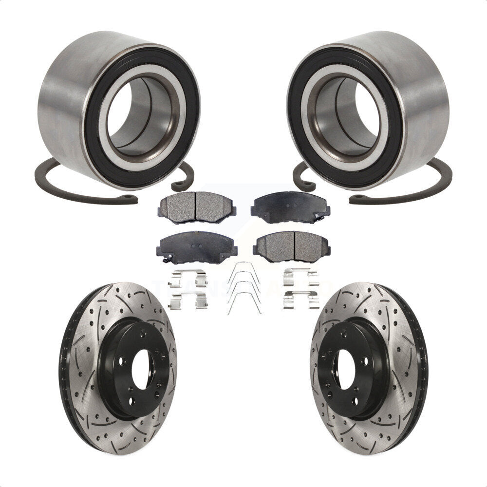 Wheel Bearing Coated Drilled Slotted Brake Rotor & Pad Front Kit For Honda Civic