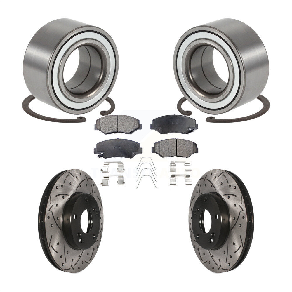 Wheel Bearing Drilled Slot Brake Rotor Pads Front Kit For 03-11 Honda Element EX