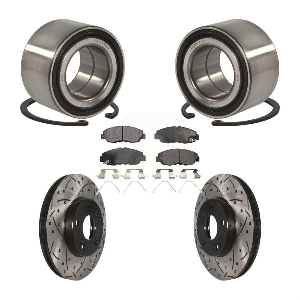 Wheel Bearing Coated Drilled Slotted Brake Rotor & Pad Front Kit For Honda Civic
