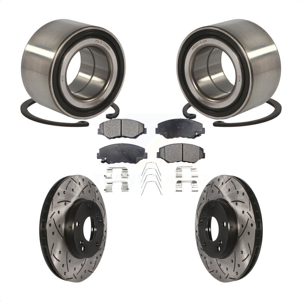 Wheel Bearing Coated Drilled Slotted Brake Rotor & Pad Front Kit For Honda Civic