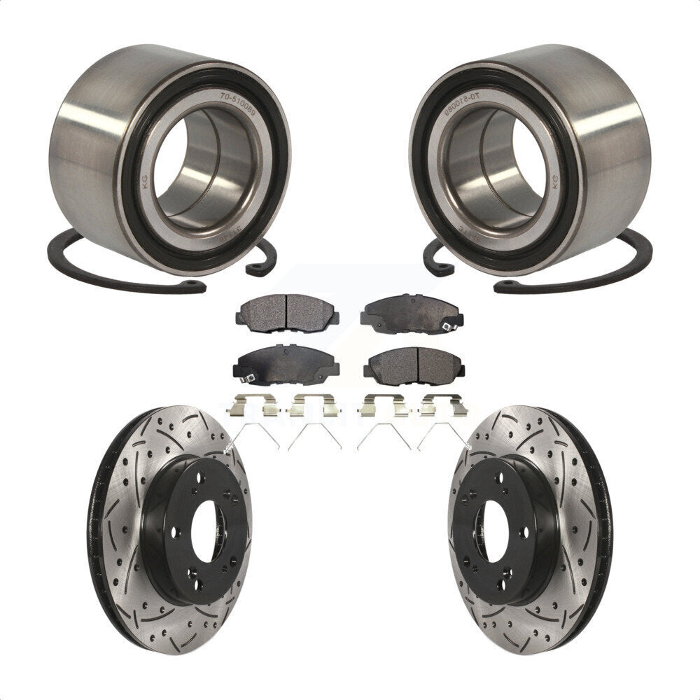 Wheel Bearing Coated Drilled Slotted Brake Rotor & Pad Front Kit For Honda Civic