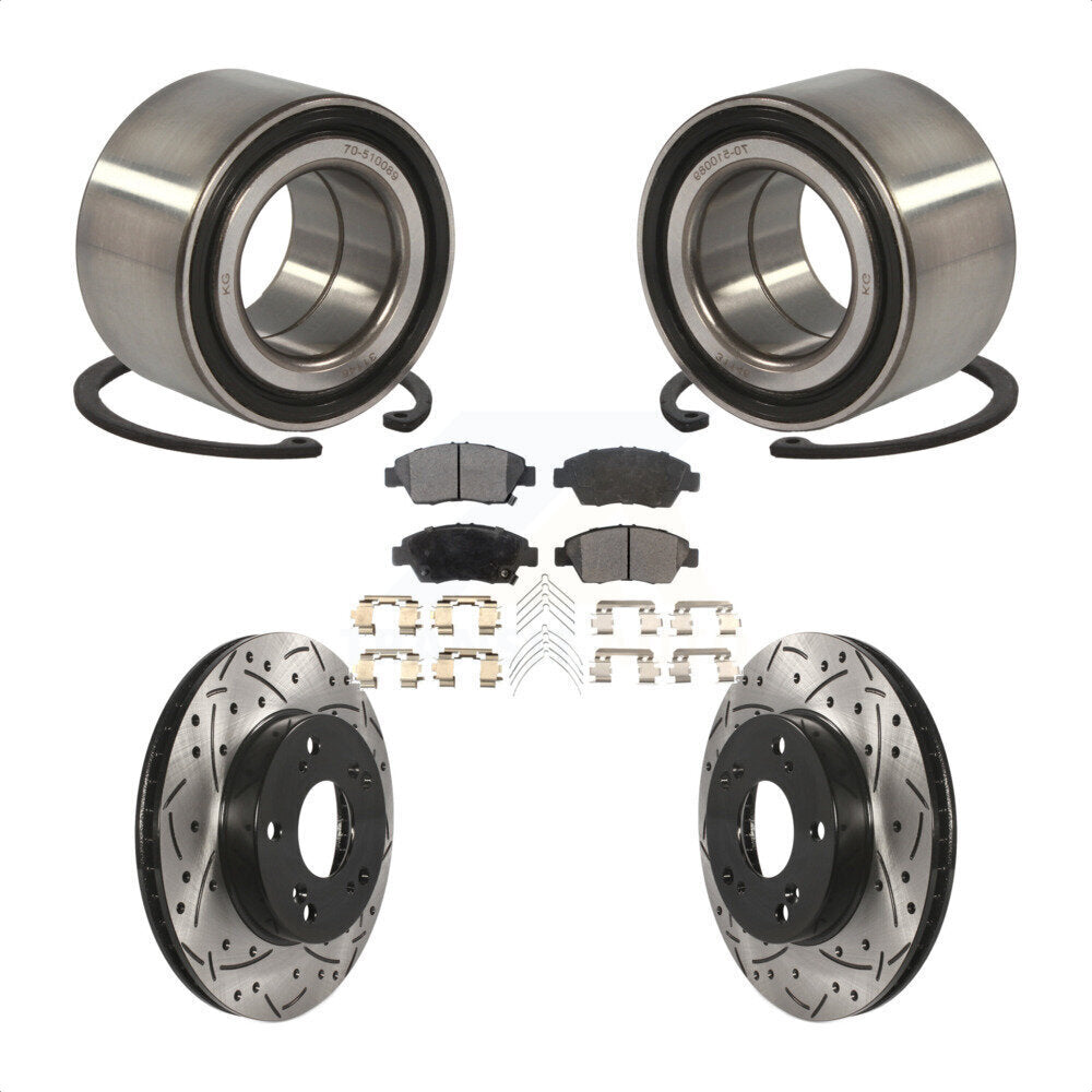 Wheel Bearing Drilled Slot Brake Rotor & Pad Front Kit For Honda Civic Acura ILX