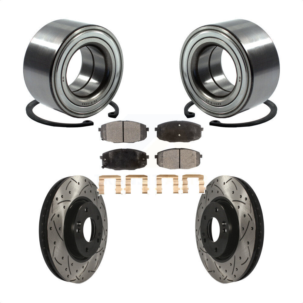 Wheel Bearing Drilled Slot Brake Rotor & Pad Front Kit For Kia Forte Koup Forte5