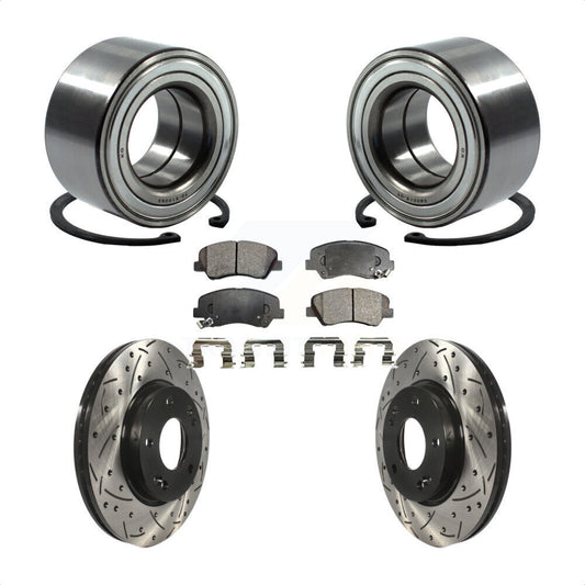 Wheel Bearing Drilled Slot Brake Rotor Pads Front Kit For Hyundai Elantra GT Kia