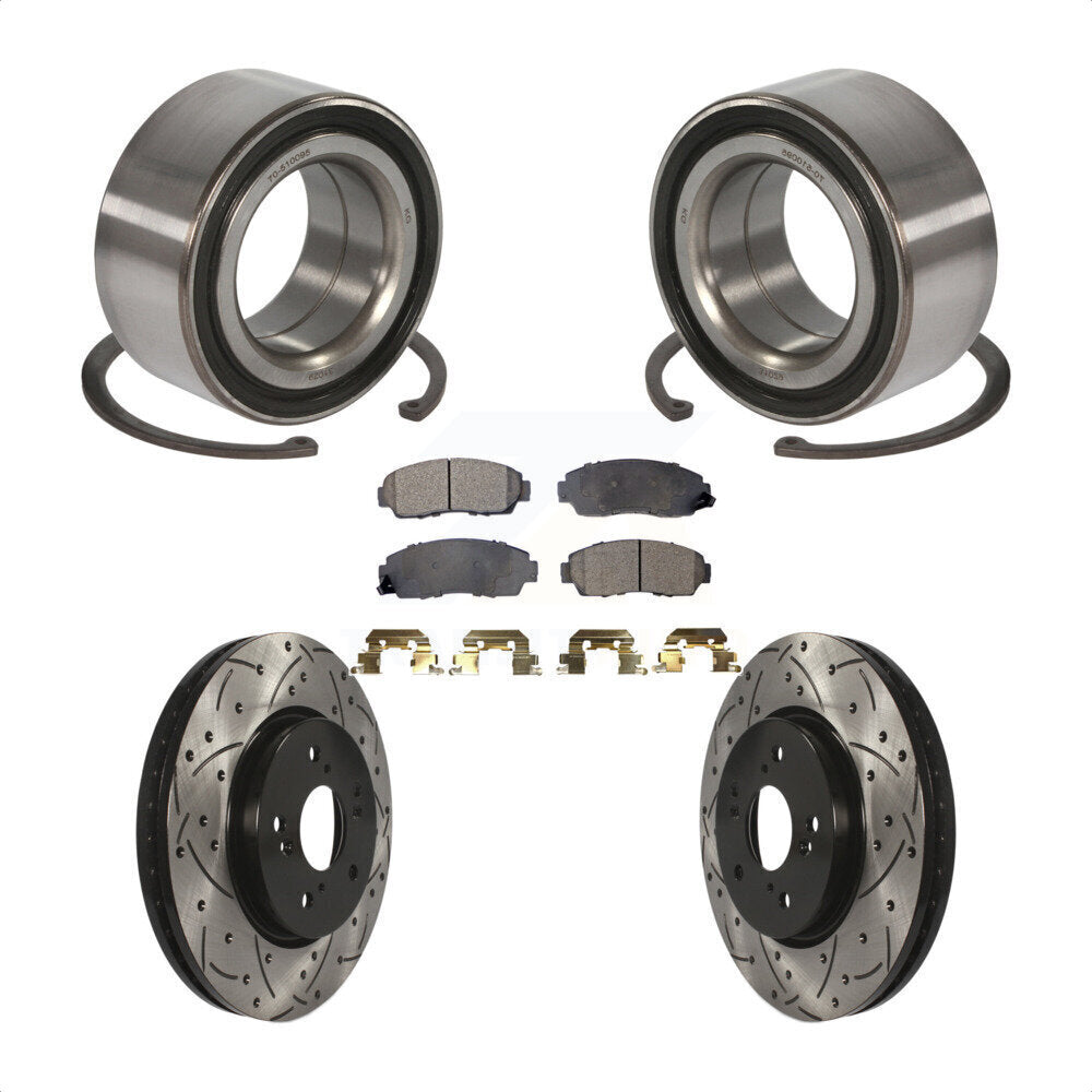 Wheel Bearing Drilled Slot Brake Rotor Pads Front Kit For Honda Accord Crosstour