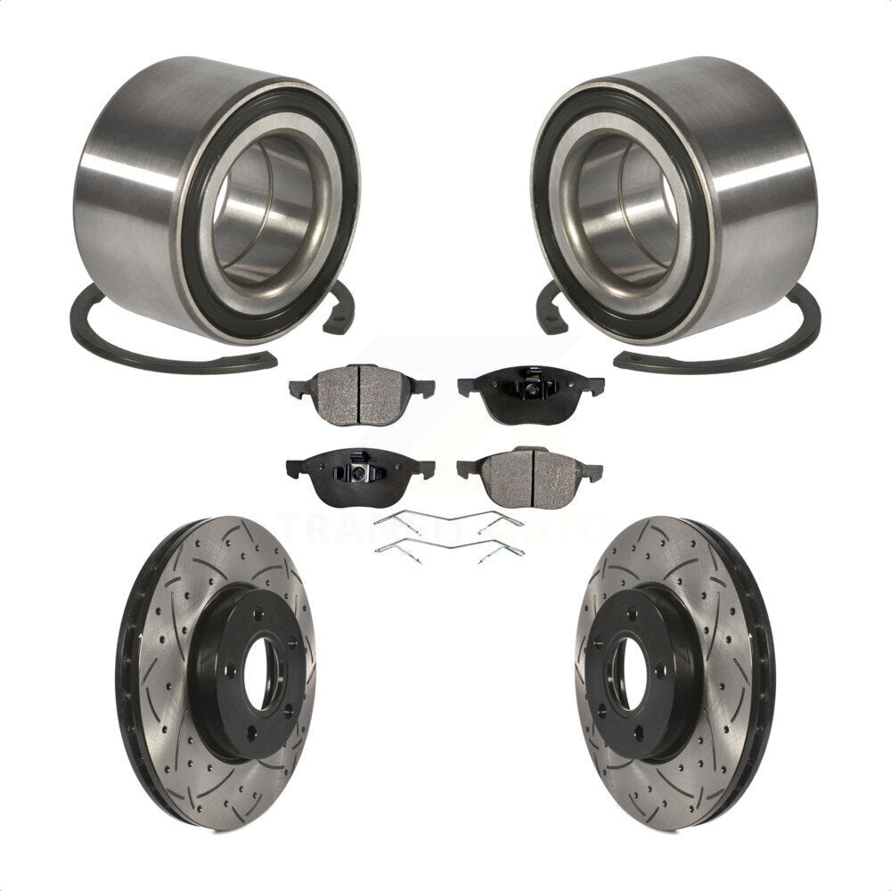 Wheel Bearing Coated Drilled Slot Brake Rotor Pad Front Kit For Ford Focus C-Max