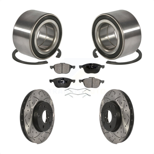 Wheel Bearing Coated Drilled Slot Brake Rotor Pad Front Kit For Ford Focus C-Max